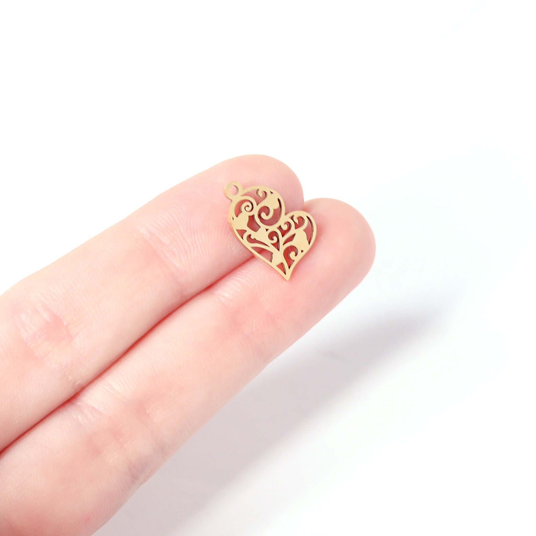 18K Gold PVD Stainless Steel Cutout Heart Charm