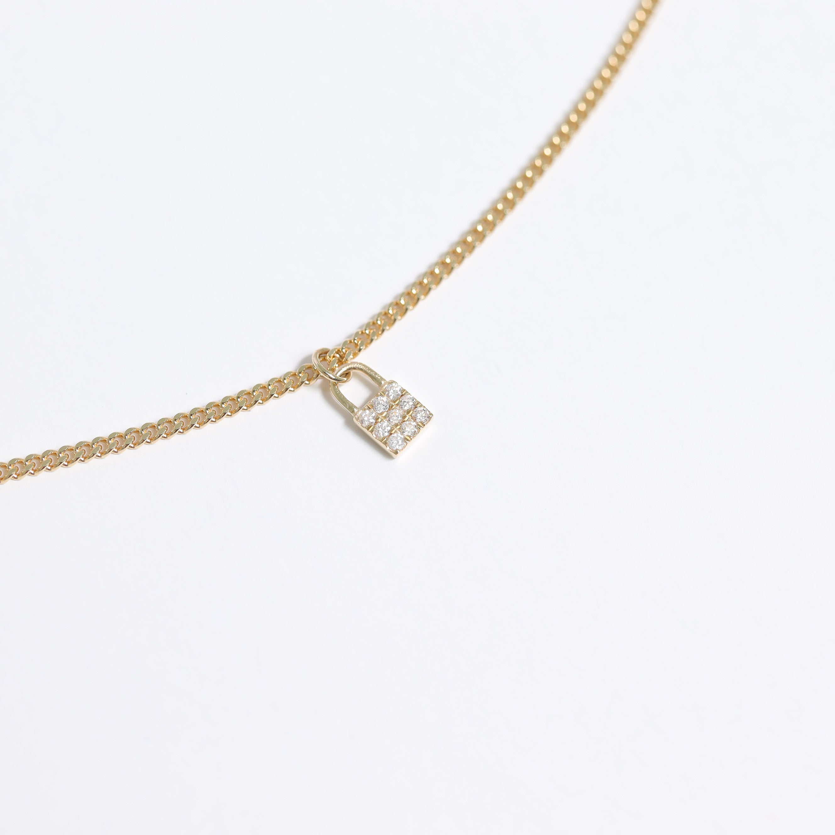 14K Solid Gold Diamond Padlock Charm for Permanent Jewelry