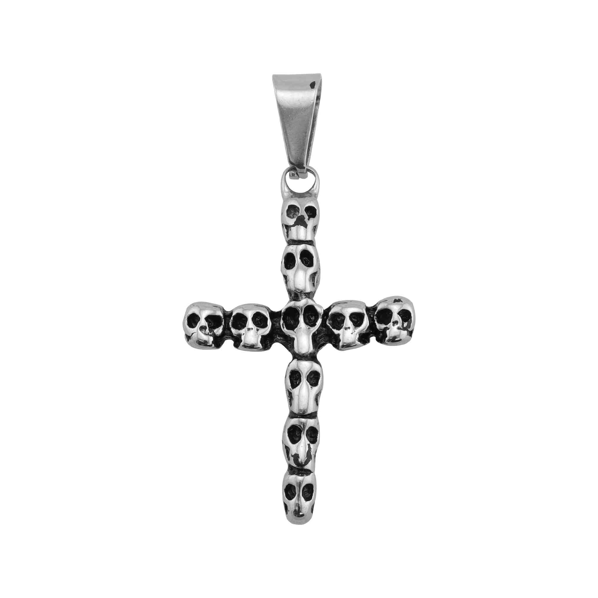 Stainless Steel Cross Of Skulls Pendant