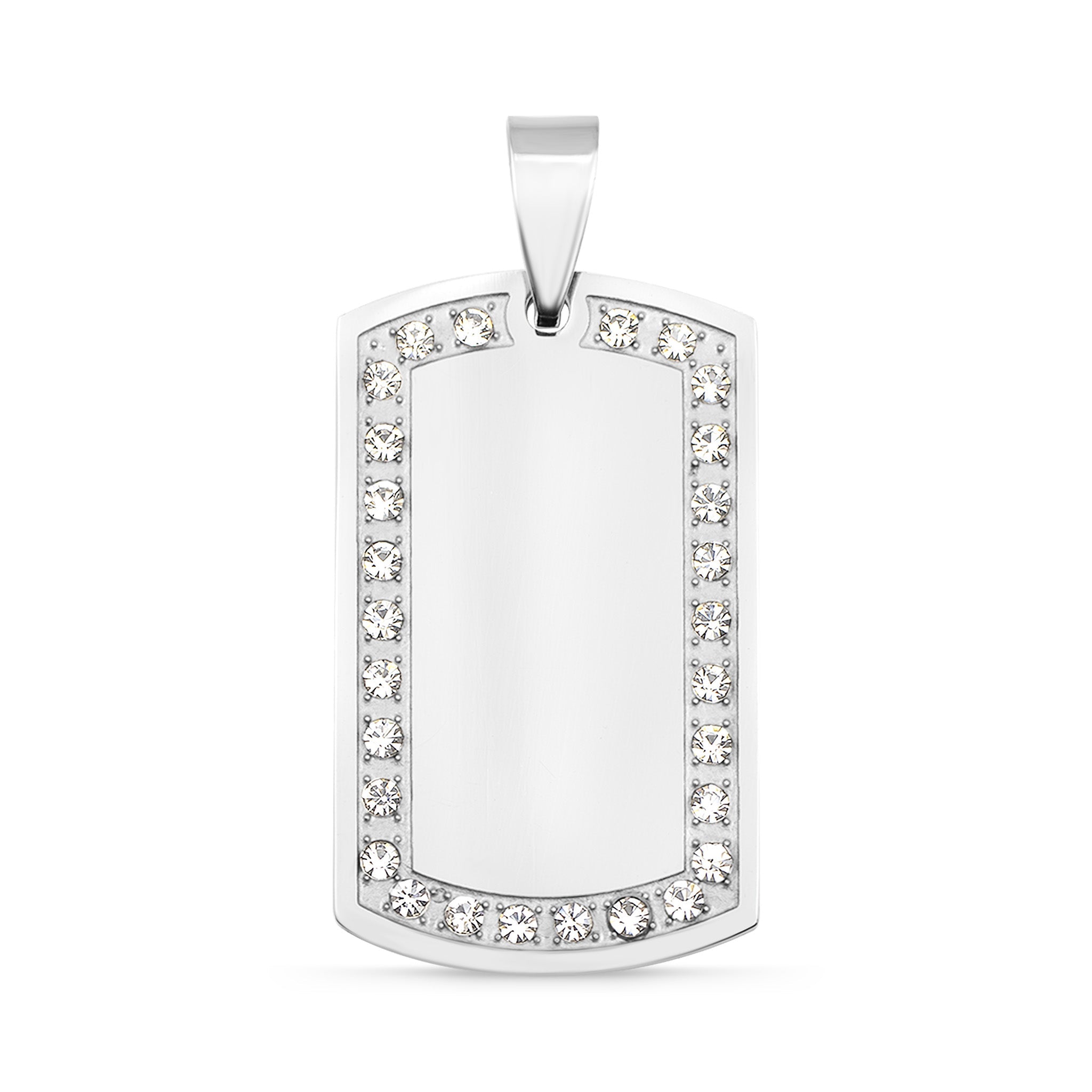 Stainless Steel Blank CZ Dog Tag Pendant