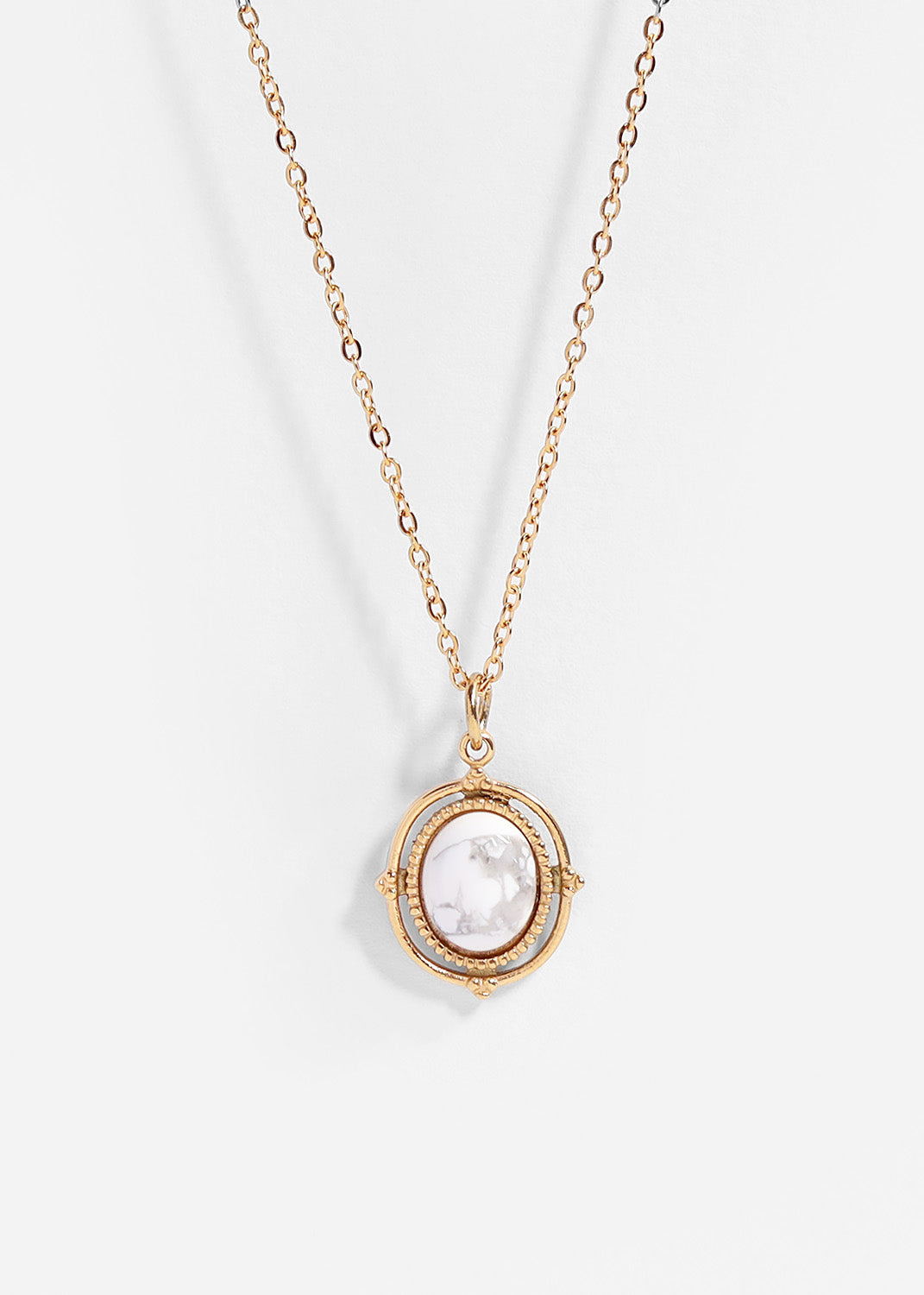 18K Gold PVD Stainless Steel Roped Frame Oval Semi Precious Stone Charm