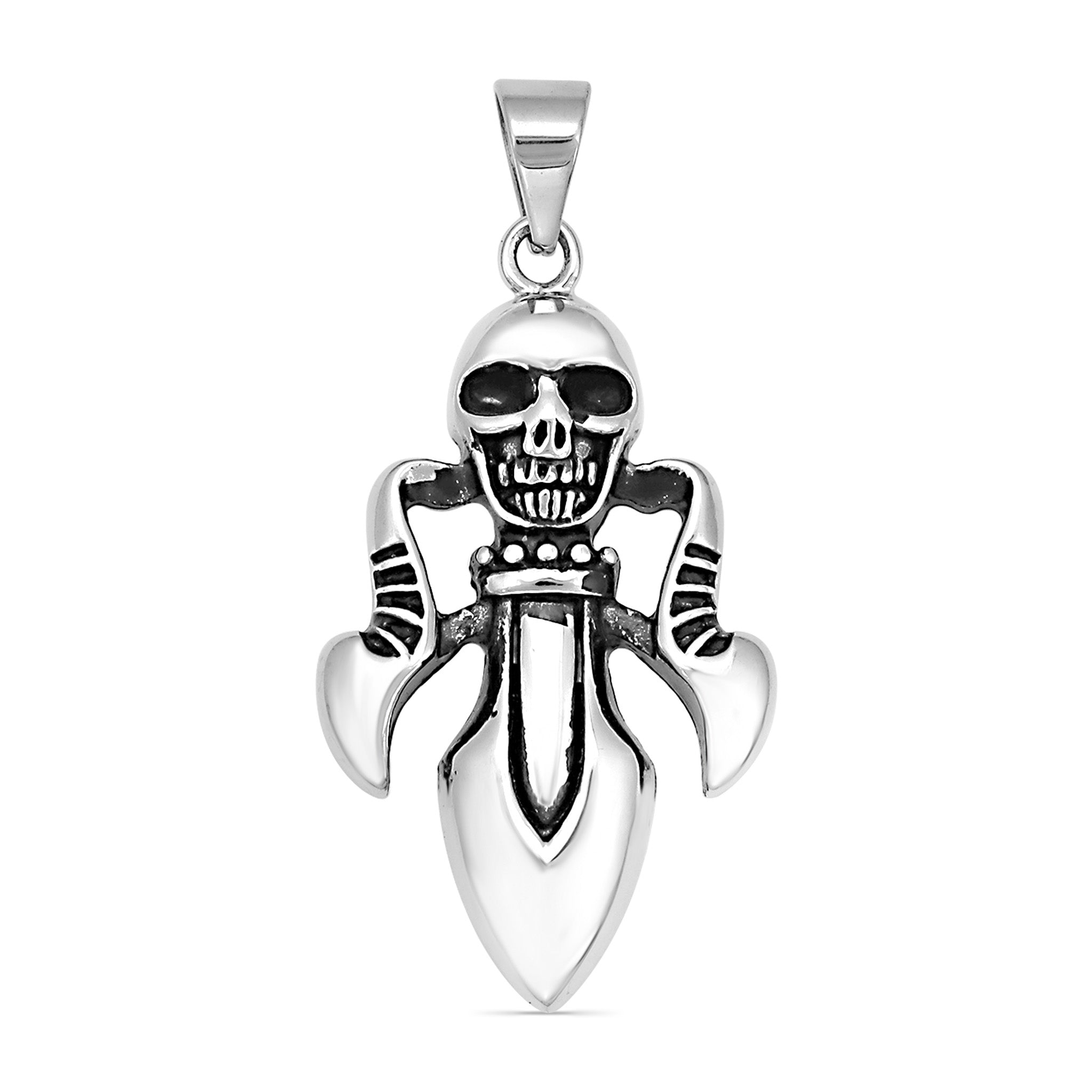 Stainless Steel Skull And Dagger Pendant