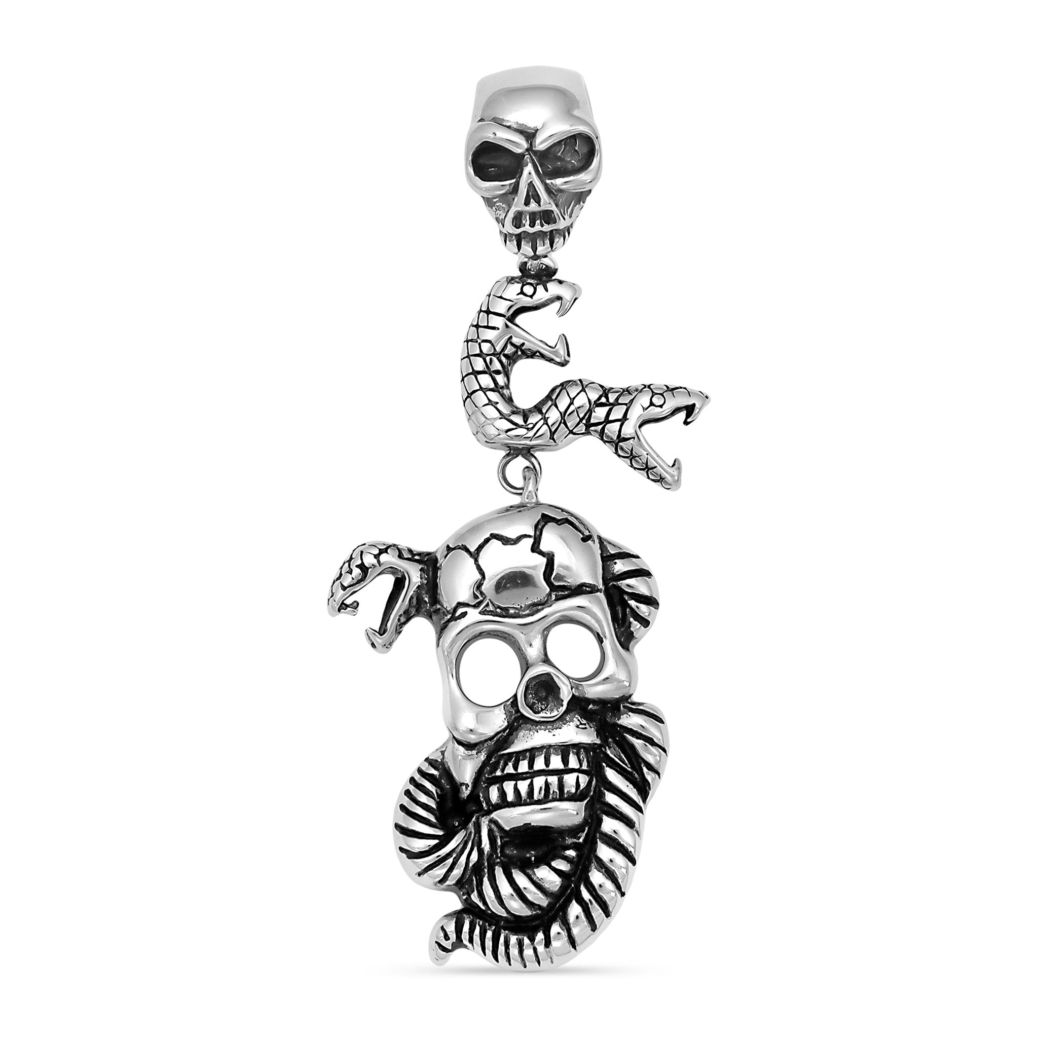 Stainless Steel Large Skulls And Snakes Pendant