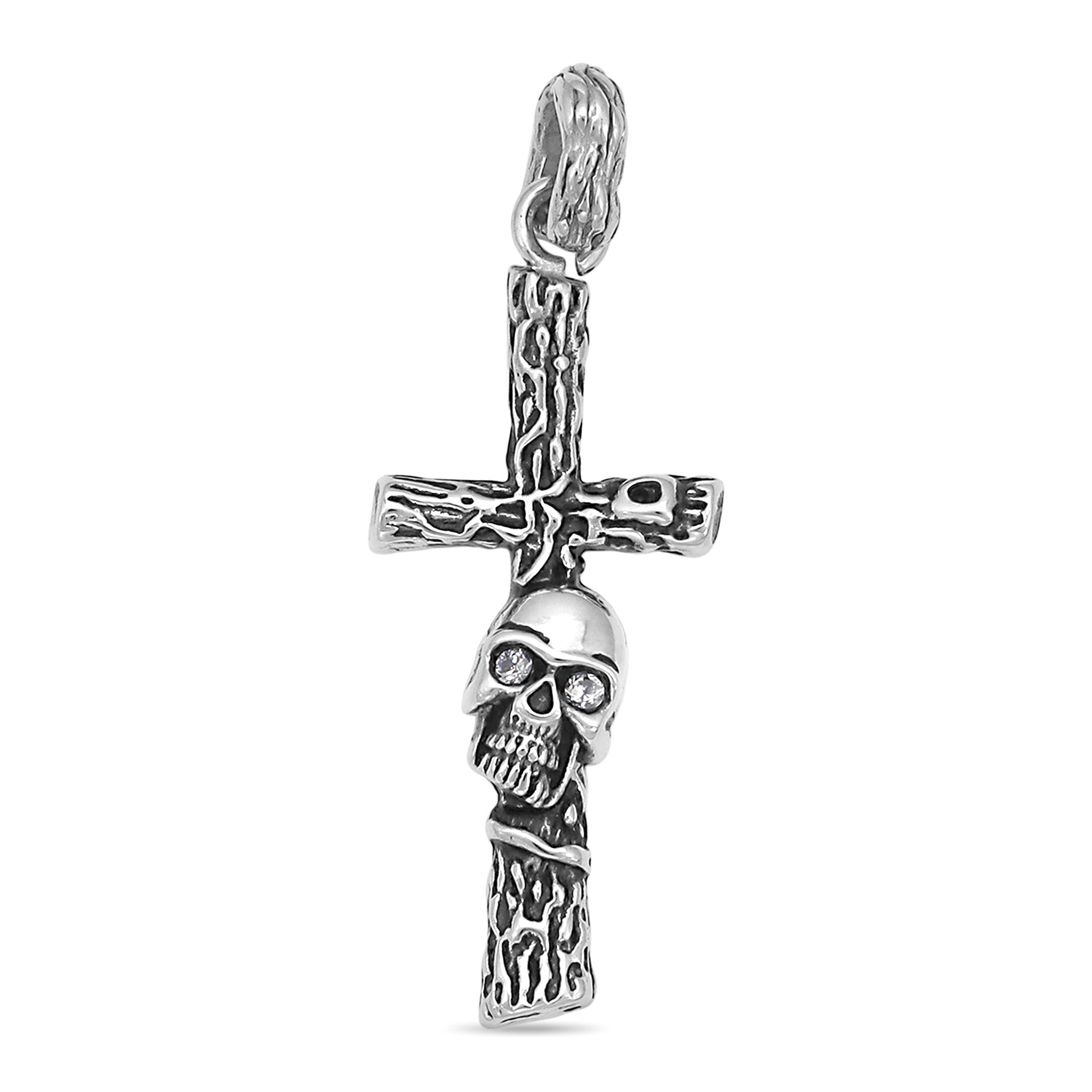 Stainless Steel Wood Texture Skull Cross Pendant