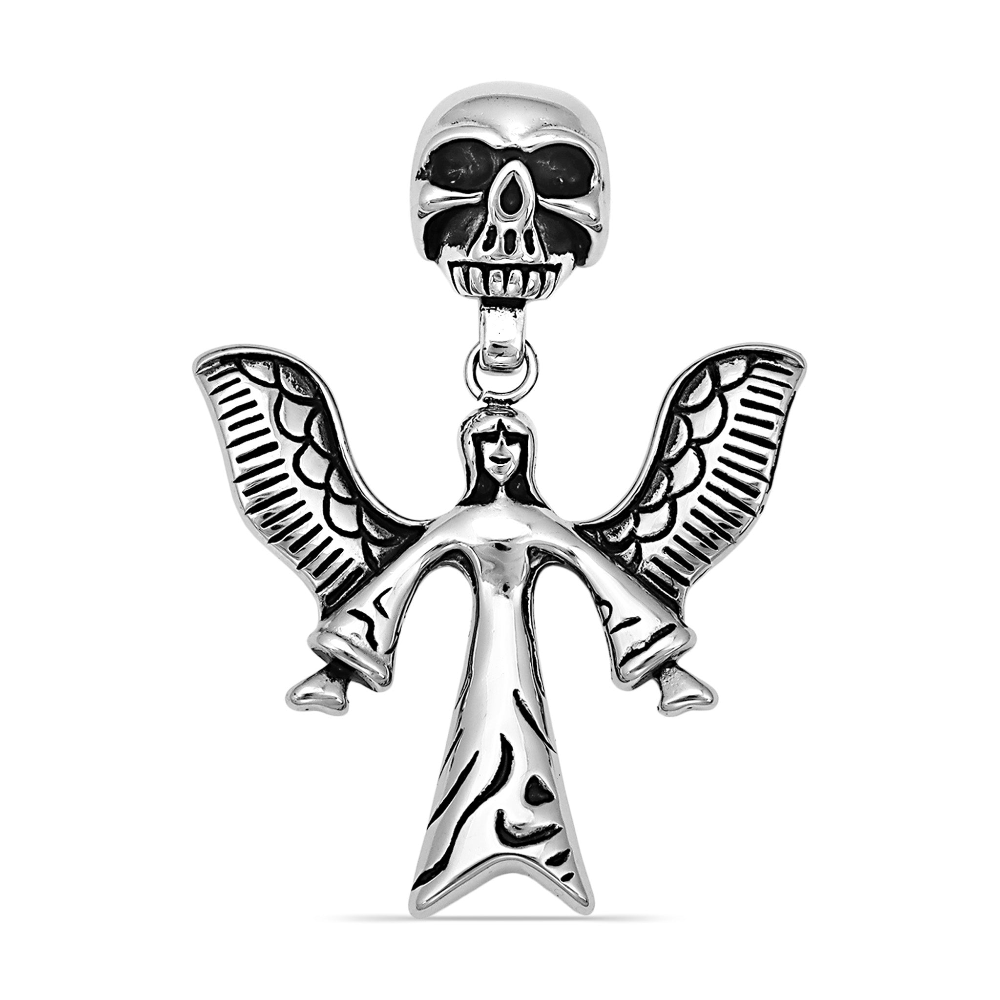 Stainless Steel Large Angel Of Death And Skull Pendant