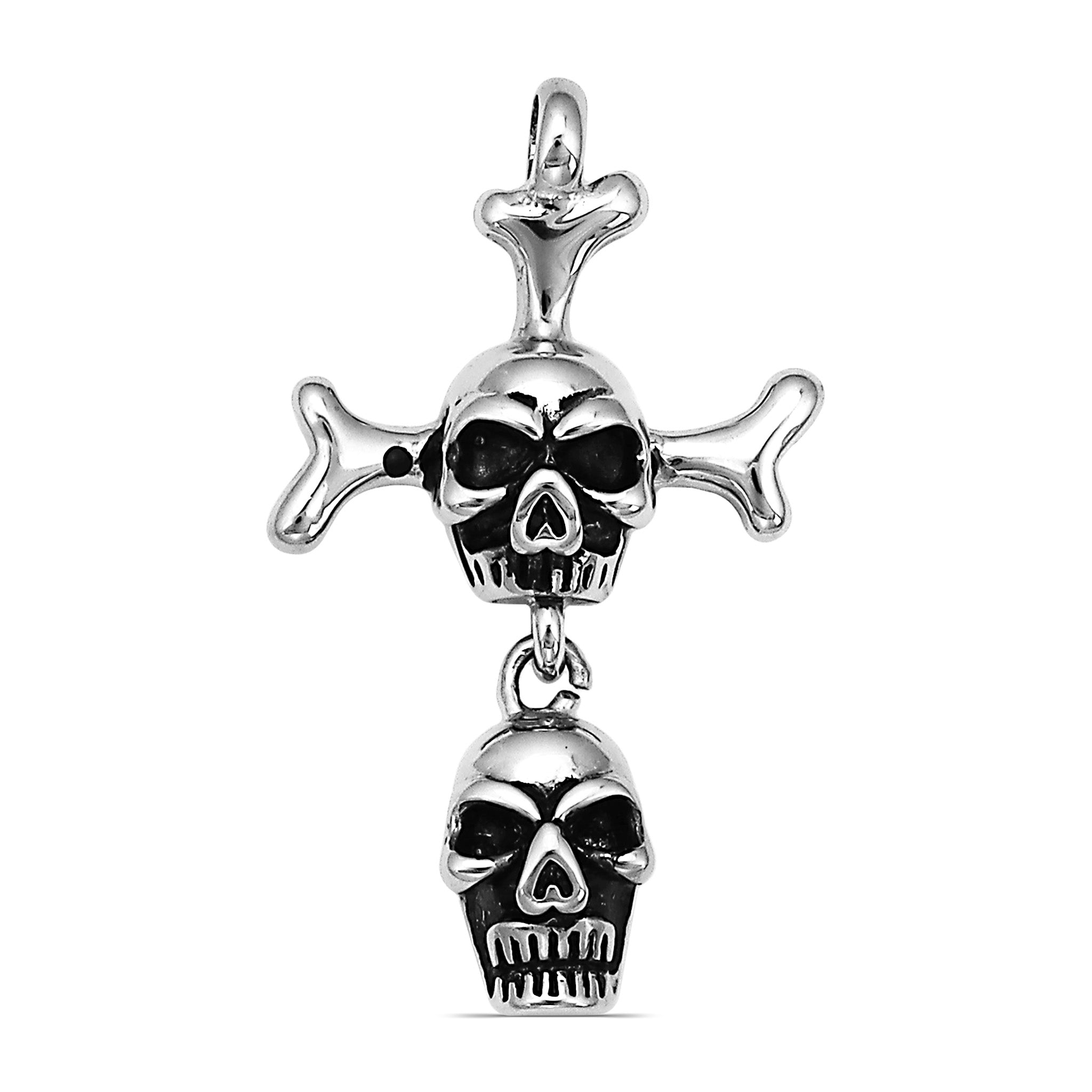Stainless Steel Double Skull And Bones Pendant
