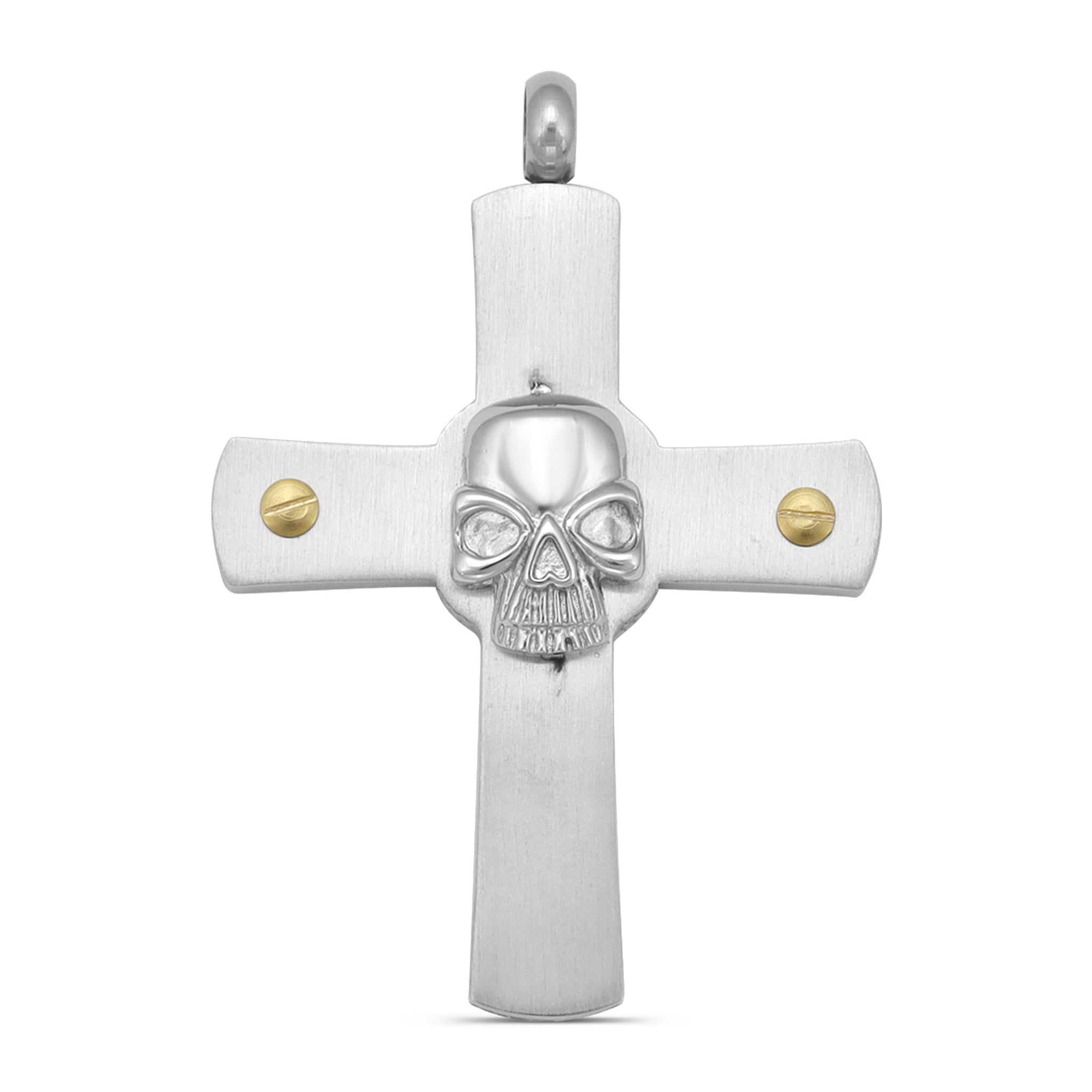 Stainless Steel Large Skull Cross With 18K Gold PVD Coated Nails Pendant