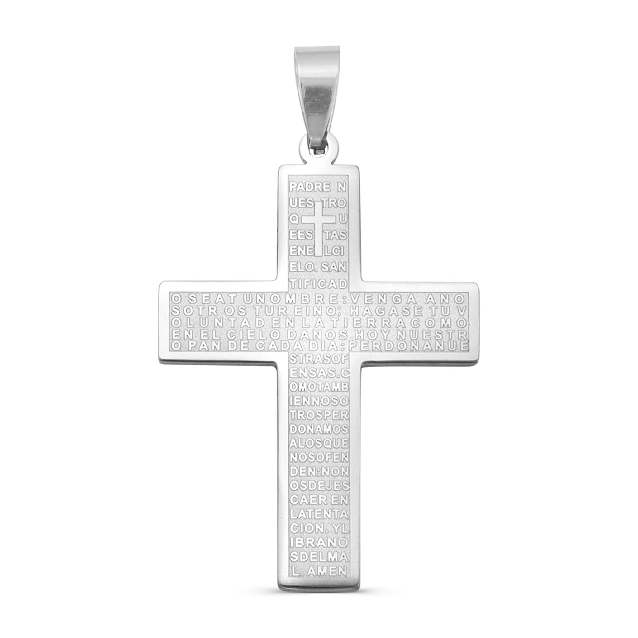 Large Padre Nuestro Spanish Lord's Prayer Spanish Stainless Steel Cross Pendant