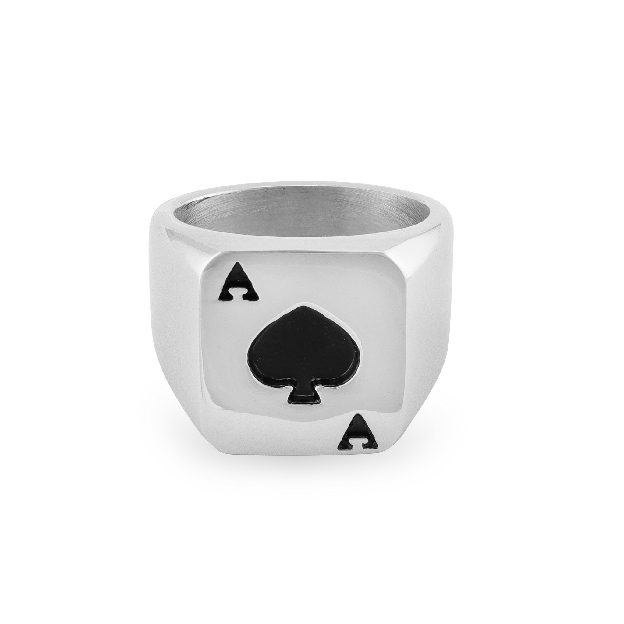 Stainless Steel Black Ace Of Spades Signet Ring