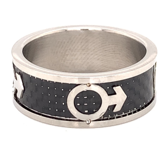 Male Mars Symbol Black Center Stainless Steel Ring