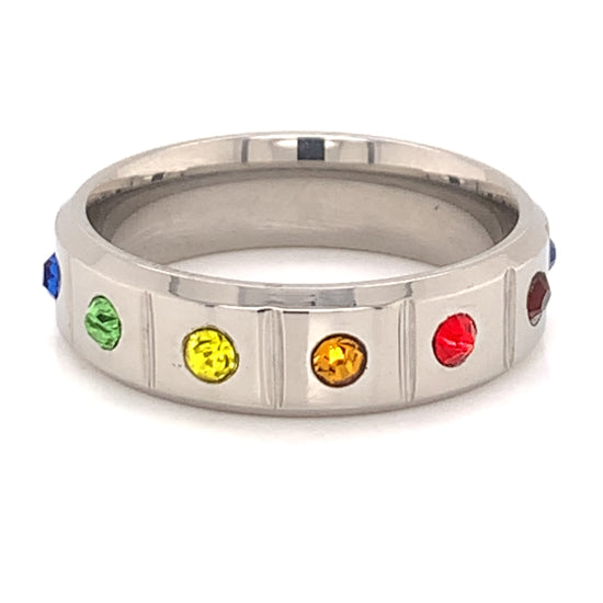 Rainbow CZ Stainless Steel Ring