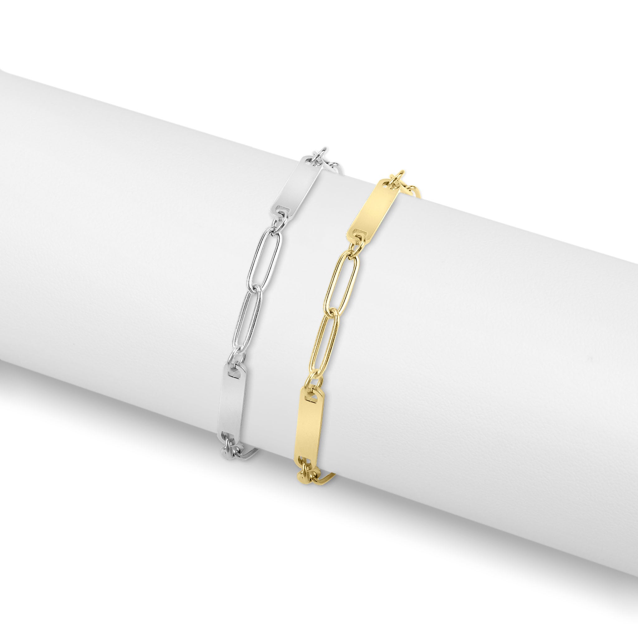 18K Gold PVD Stainless Steel Engravable Paperclip 2 Bar Bracelet