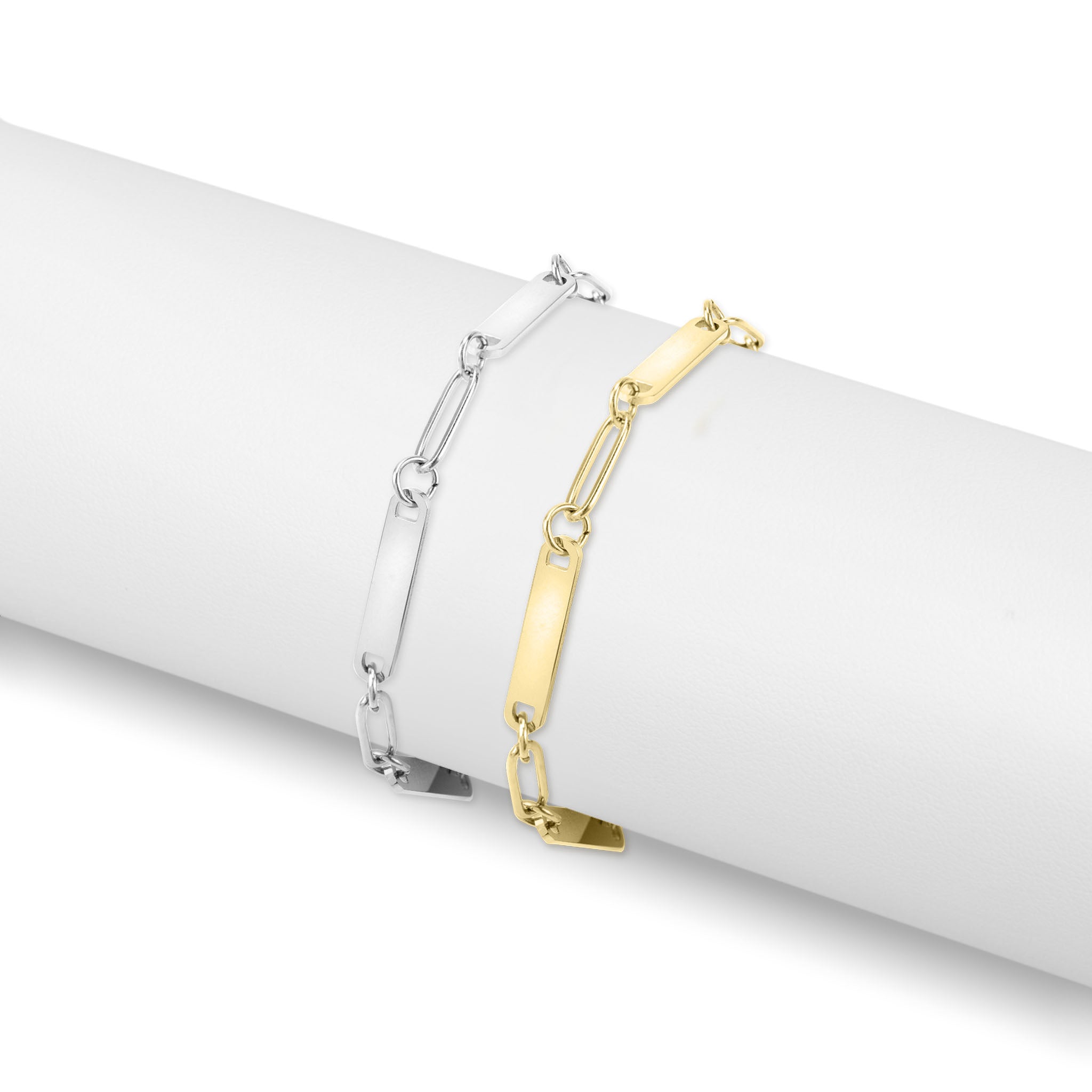 18K Gold PVD Stainless Steel Engravable Paperclip 3 Bar Bracelet