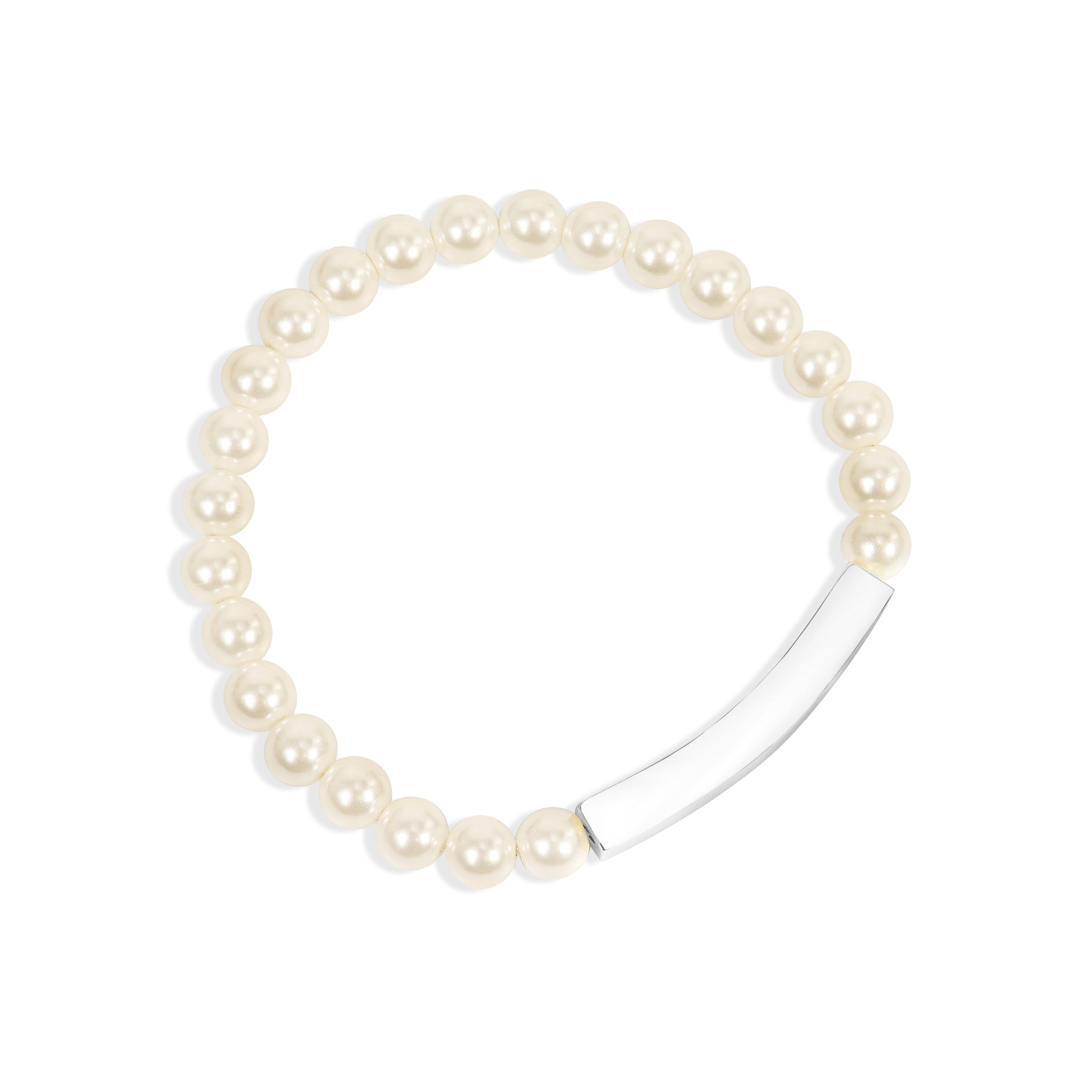18K Gold PVD Stainless Steel Pearl Engravable Stretch Curved Bar Bracelet