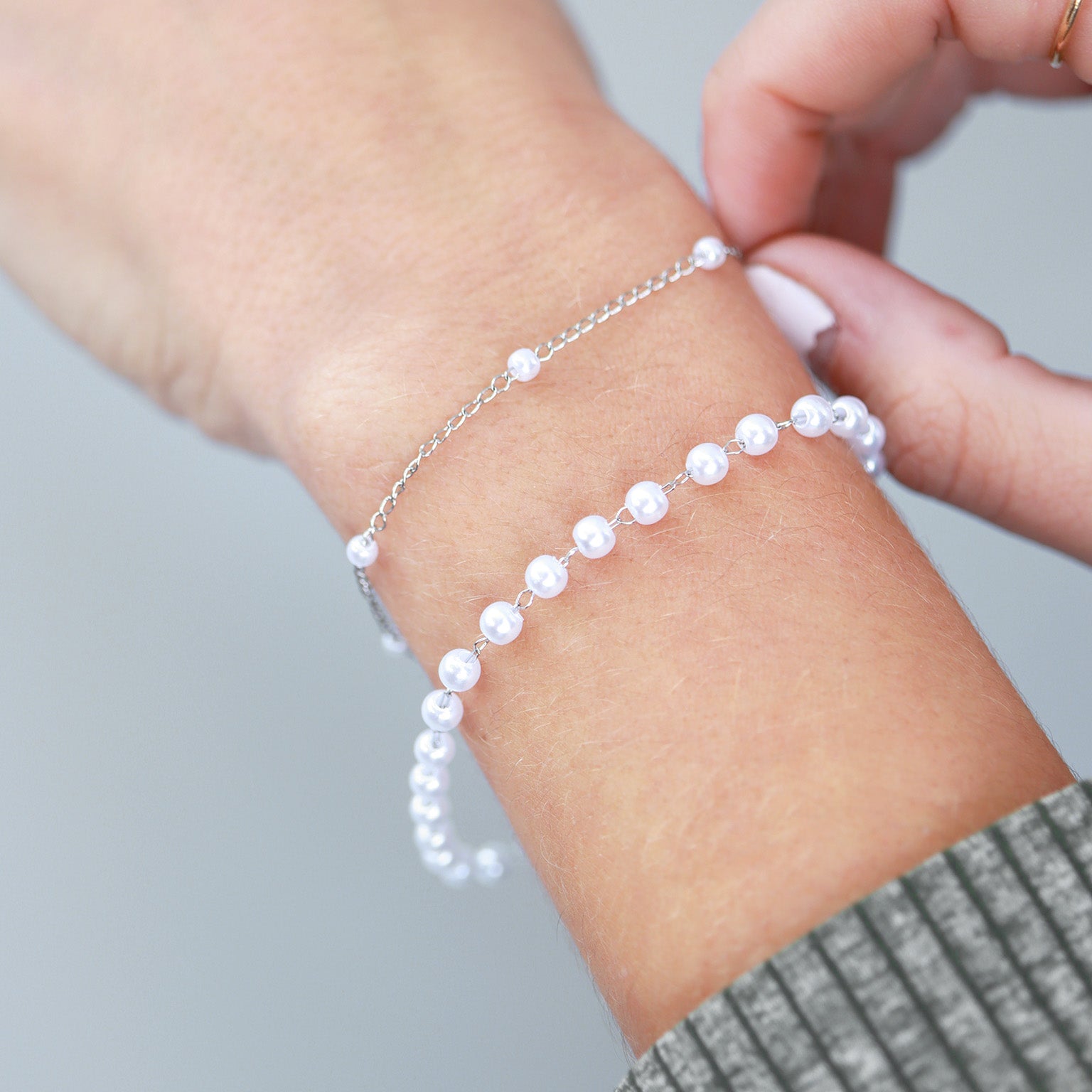 18K PVD Stainless Steel Faux Pearl Cable Chain By The Foot