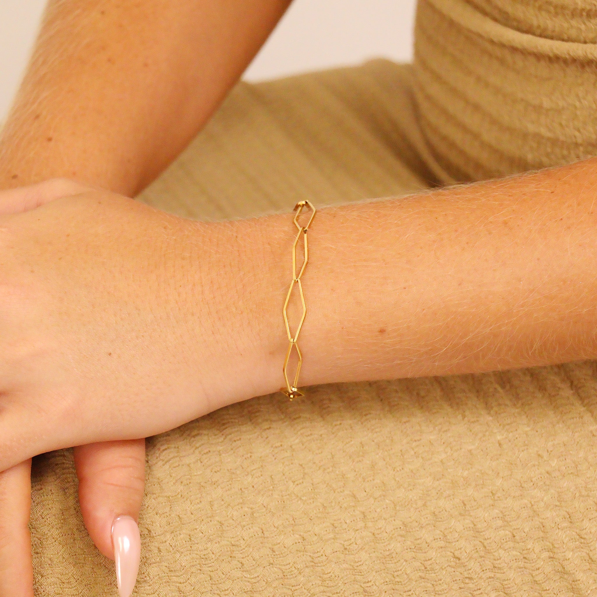 18K Gold PVD Stainless Steel Diamond Paperclip Chain - By The Foot