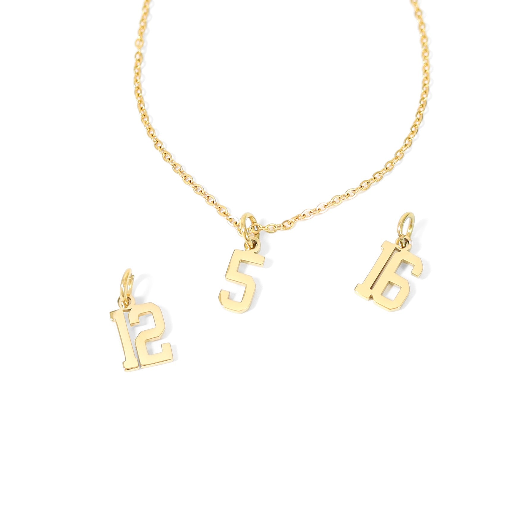 18K Gold PVD Coated Stainless Steel Small Sport Number Pendant