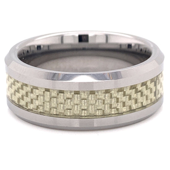 18K PVD Coated Tungsten Trim Gold Pattern Center Comfort Fit Ring