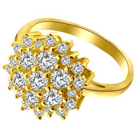 18K Gold Brass CZ Stone Cluster Ring