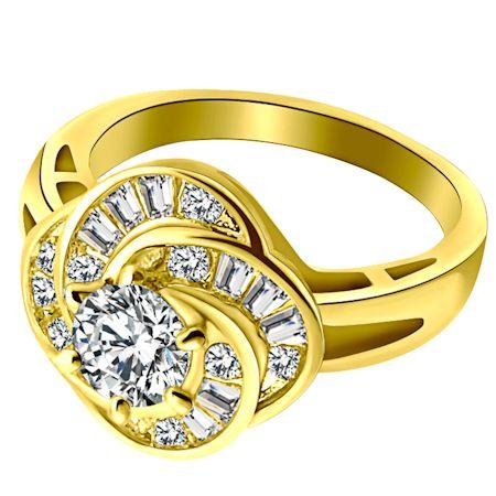 CZ With Accent CZ Stones Gold Over Brass Ring