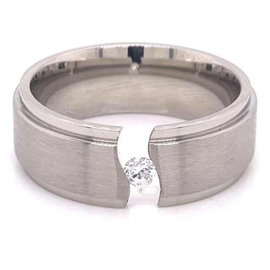 Highly Polished CZ Stainless Steel Ring