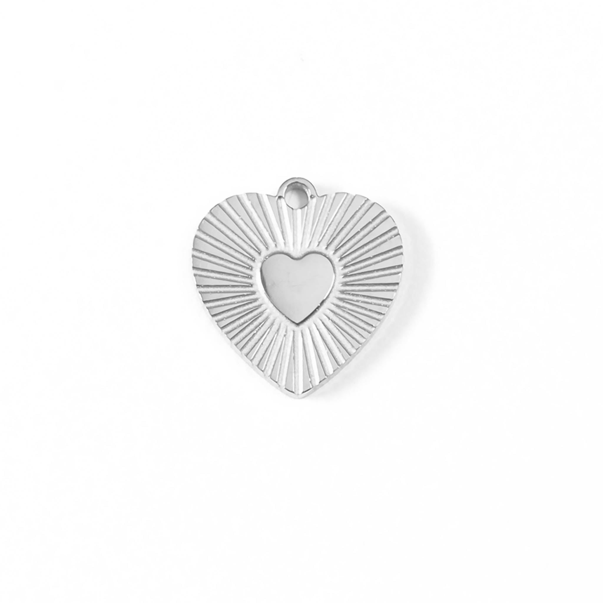 18K Gold PVD Stainless Steel Sunburst Heart Charm