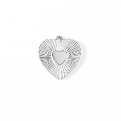 18K Gold PVD Stainless Steel Sunburst Heart Charm