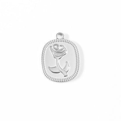 18K Gold PVD Stainless Steel Rectangle Rose Charm