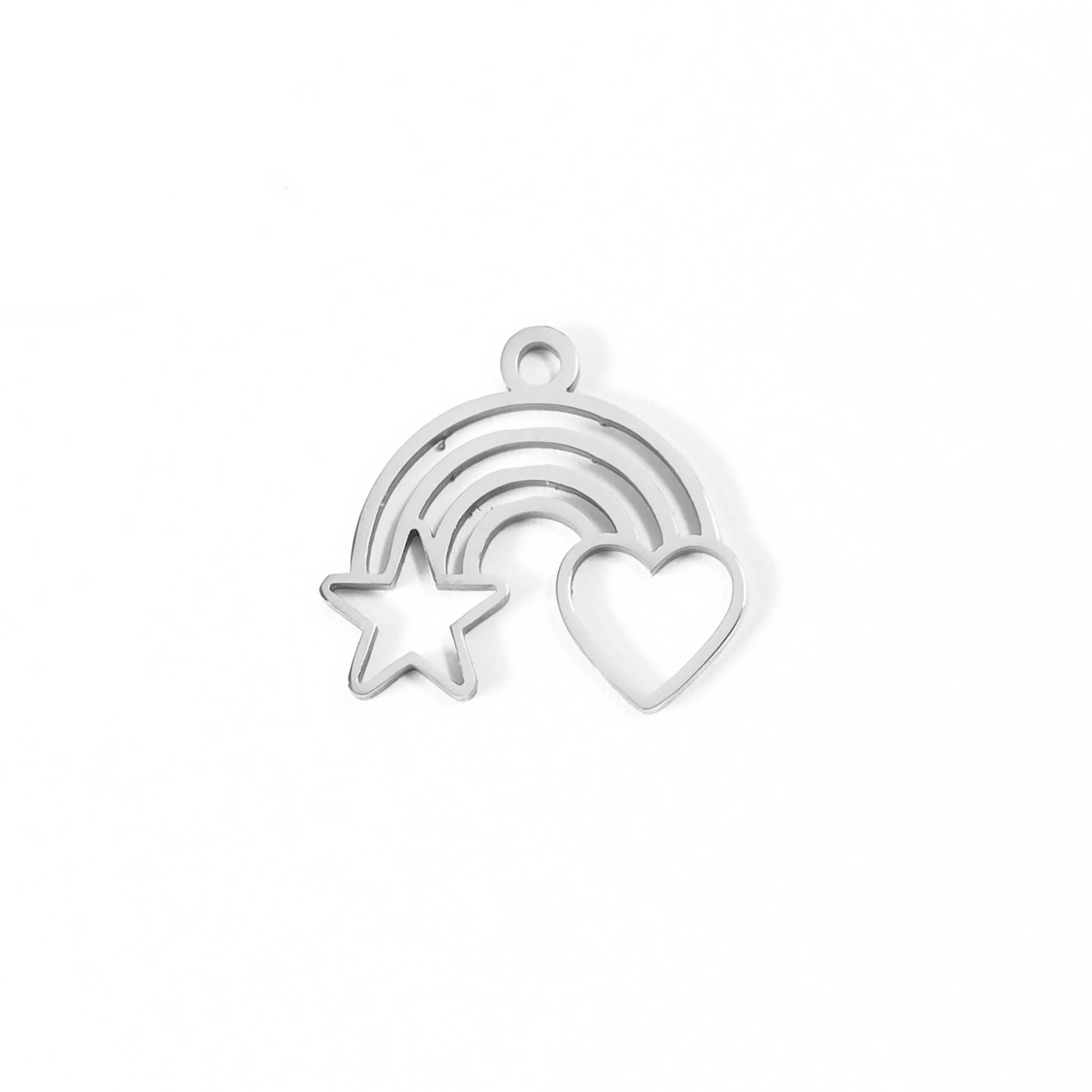 18K Gold PVD Stainless Steel Rainbow Heart and Star Charm