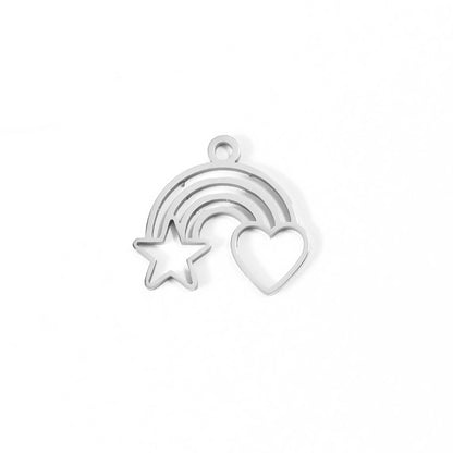 18K Gold PVD Stainless Steel Rainbow Heart and Star Charm