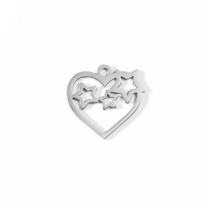 18K Gold PVD Stainless Steel Cutout Heart And Stars Charm