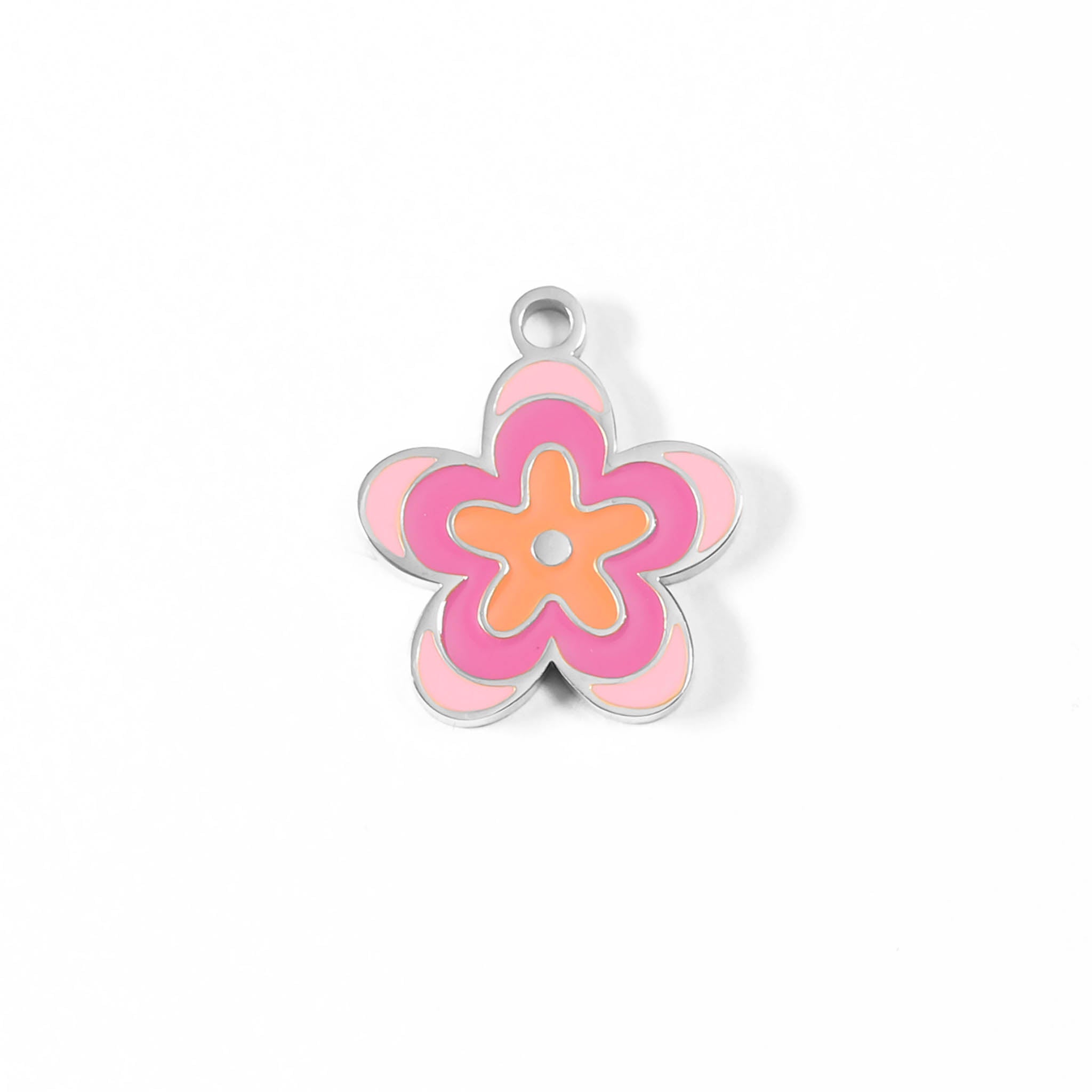 18K Gold PVD Stainless Steel Epoxy Pink Flower Charm