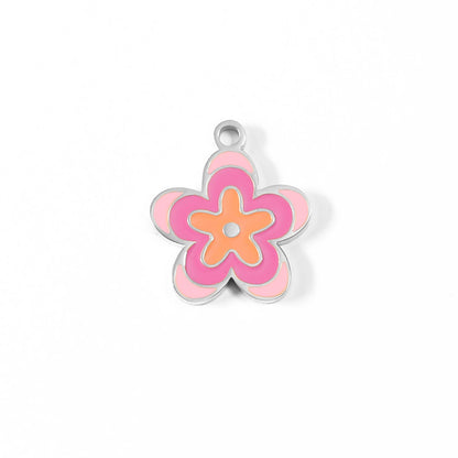18K Gold PVD Stainless Steel Epoxy Pink Flower Charm