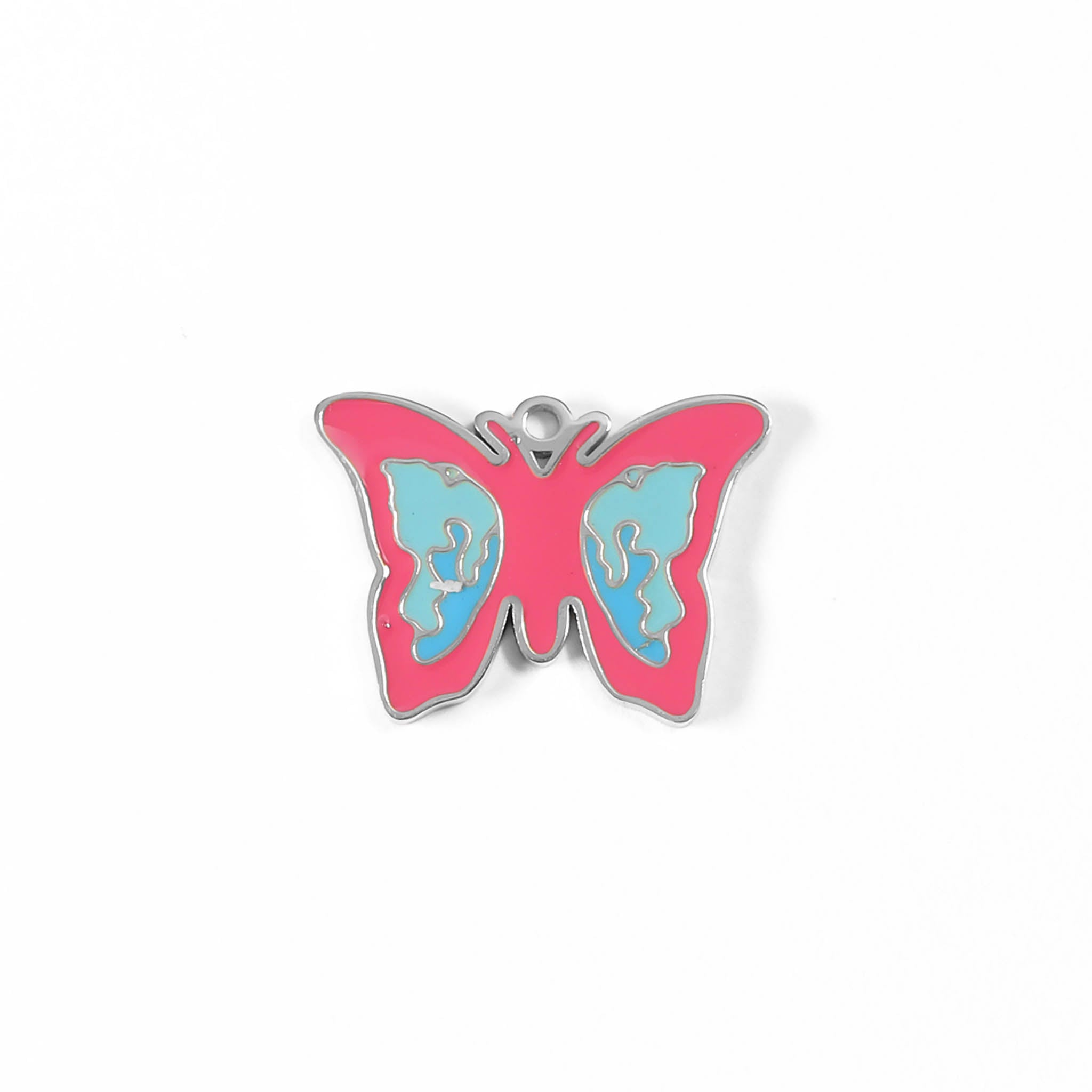 18K Gold PVD Stainless Steel Epoxy Pink and Blue Butterfly Charm