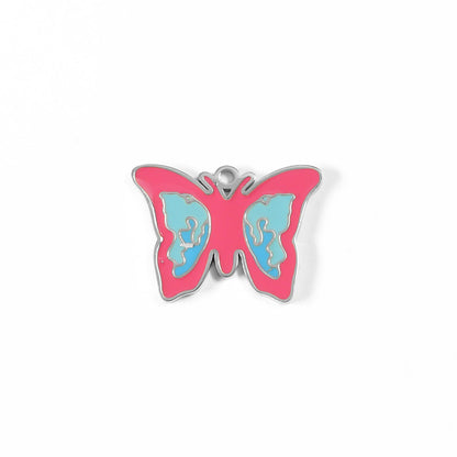 18K Gold PVD Stainless Steel Epoxy Pink and Blue Butterfly Charm