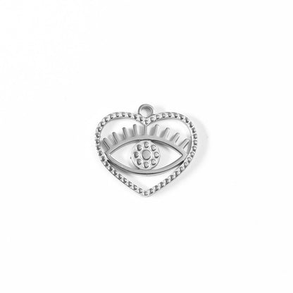 18K Gold PVD Stainless Steel Heart Evil Eye Charm