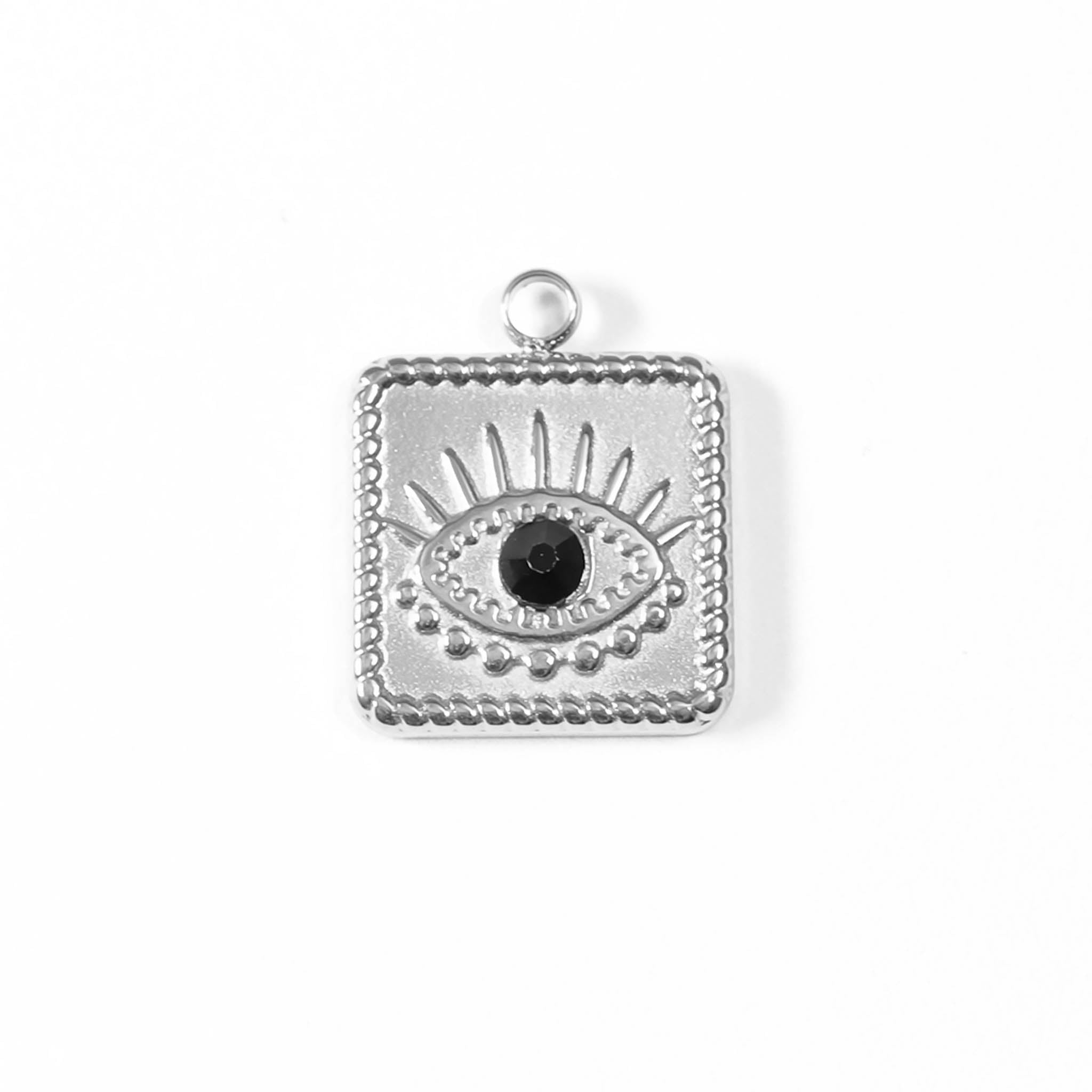 18K Gold PVD Stainless Steel Square Black Stone Evil Eye Charm
