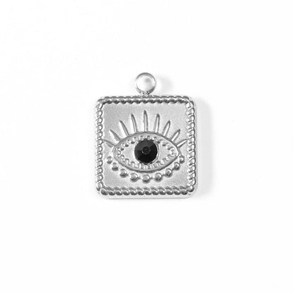 18K Gold PVD Stainless Steel Square Black Stone Evil Eye Charm
