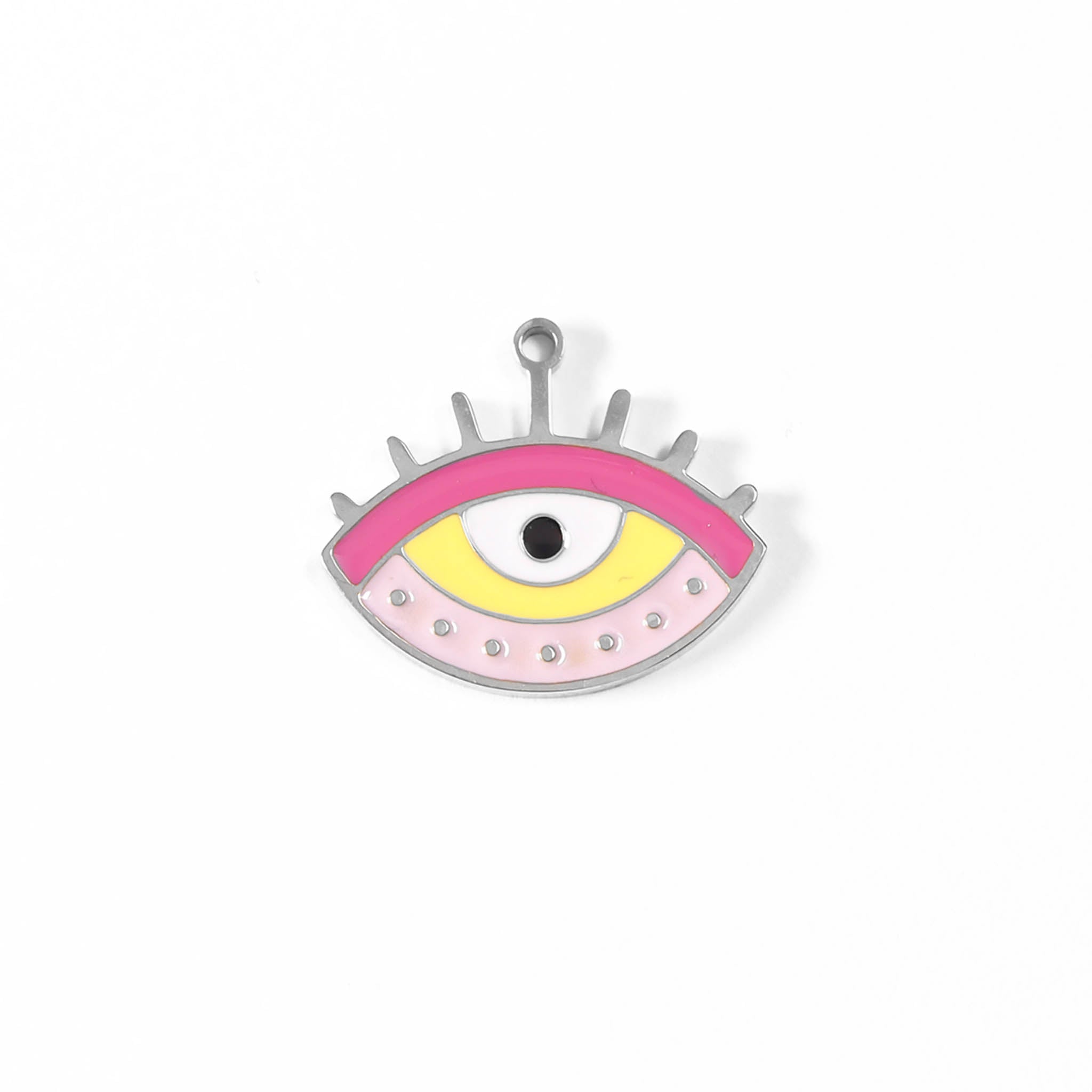 18K Gold PVD Stainless Steel Epoxy Pink and Yellow Evil Eye Charm