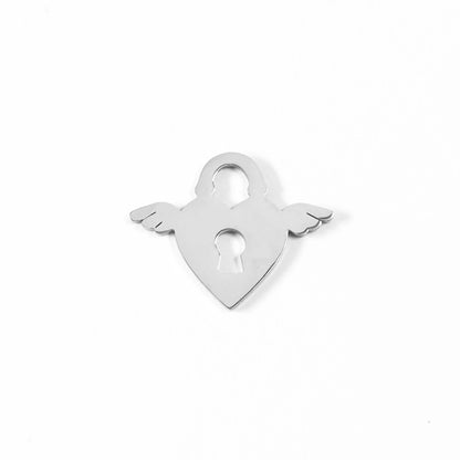 18K Gold PVD Stainless Steel Winged Heart Lock Charm