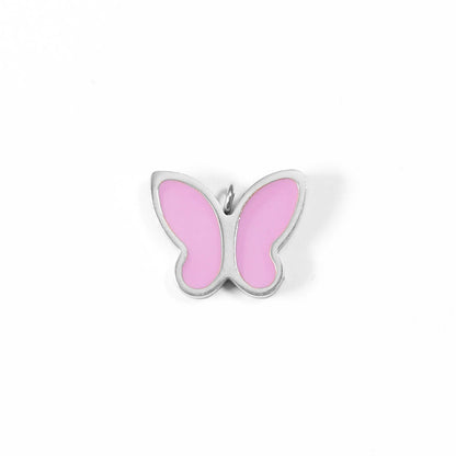 18K Gold PVD Stainless Steel Epoxy Pink Butterfly Charm