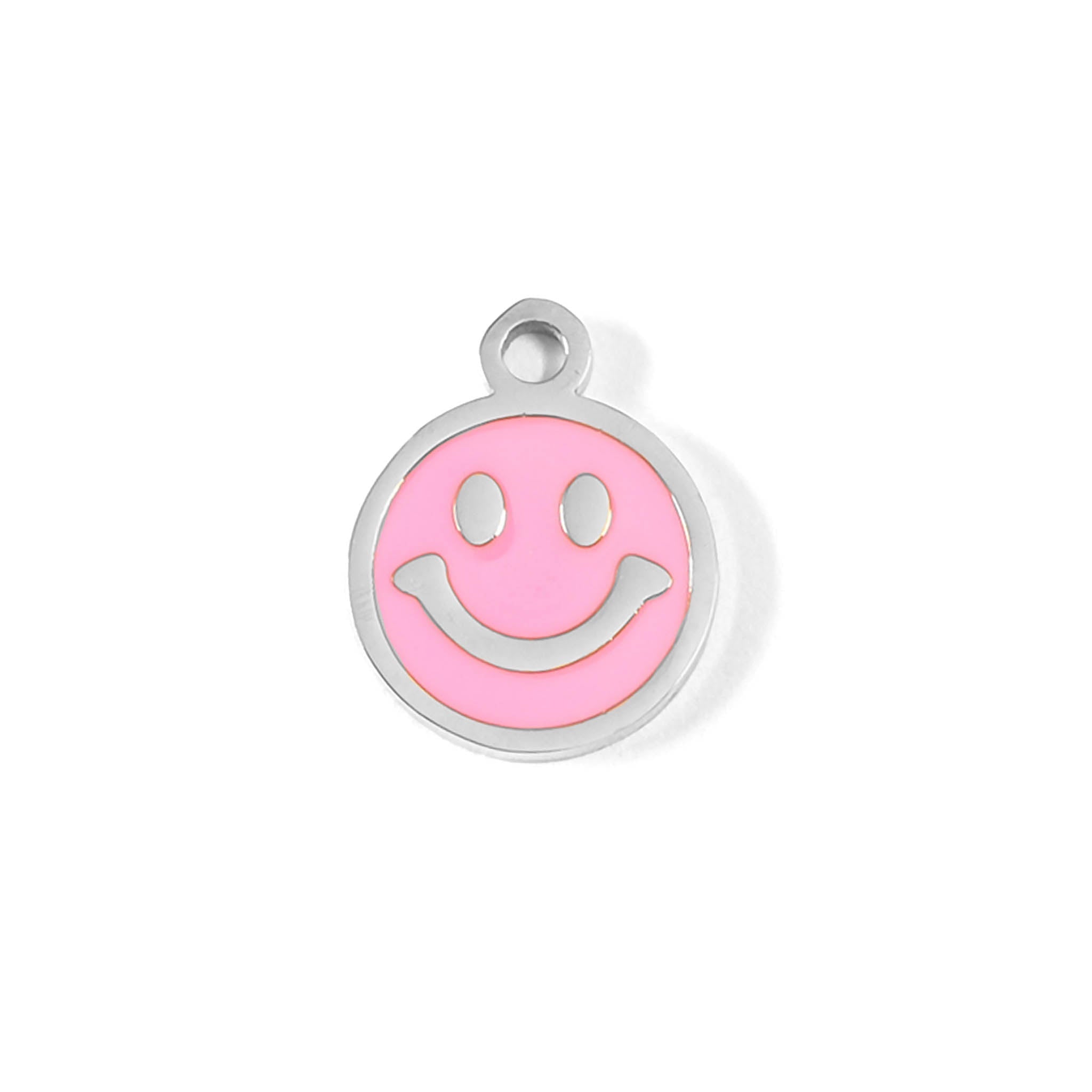 18K Gold PVD Stainless Steel Epoxy Pink Smiley Face Charm