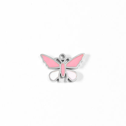 18K Gold PVD Stainless Steel Epoxy Pink and White Butterfly Charm