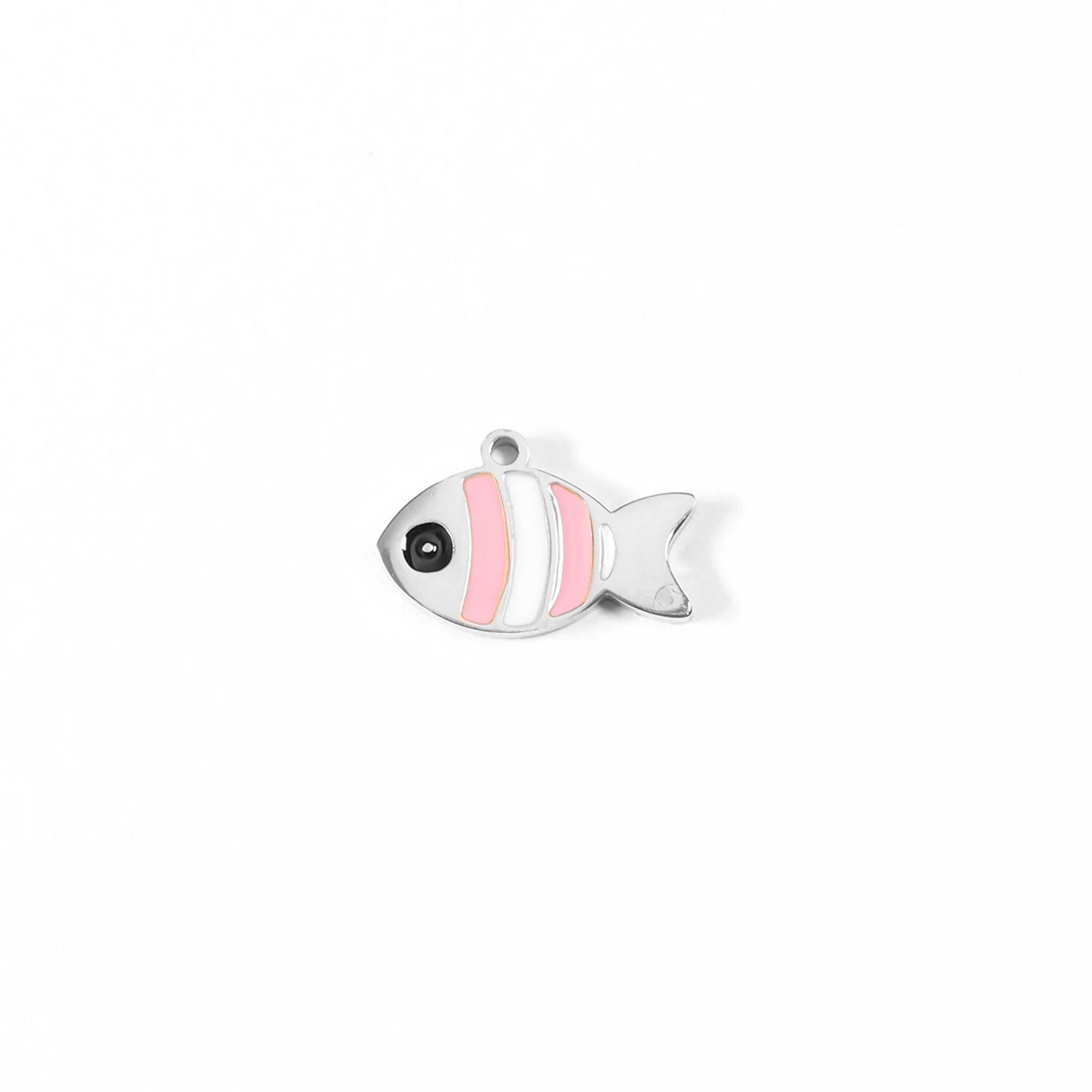 18K Gold PVD Stainless Steel Epoxy Pink And White Fish Charm