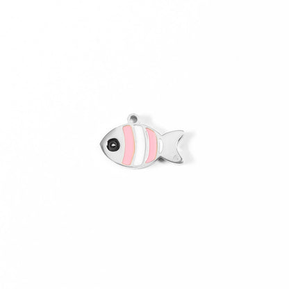 18K Gold PVD Stainless Steel Epoxy Pink And White Fish Charm