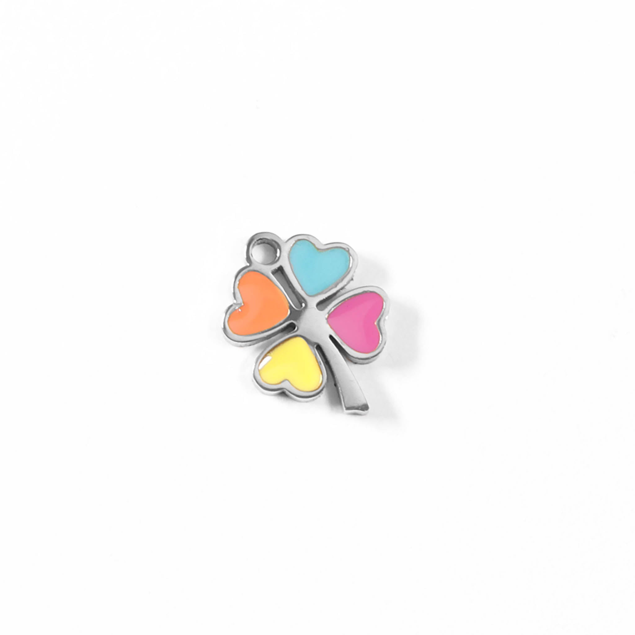 18K Gold PVD Stainless Steel Epoxy Multi-Colored 4 Leaf Clover Charm