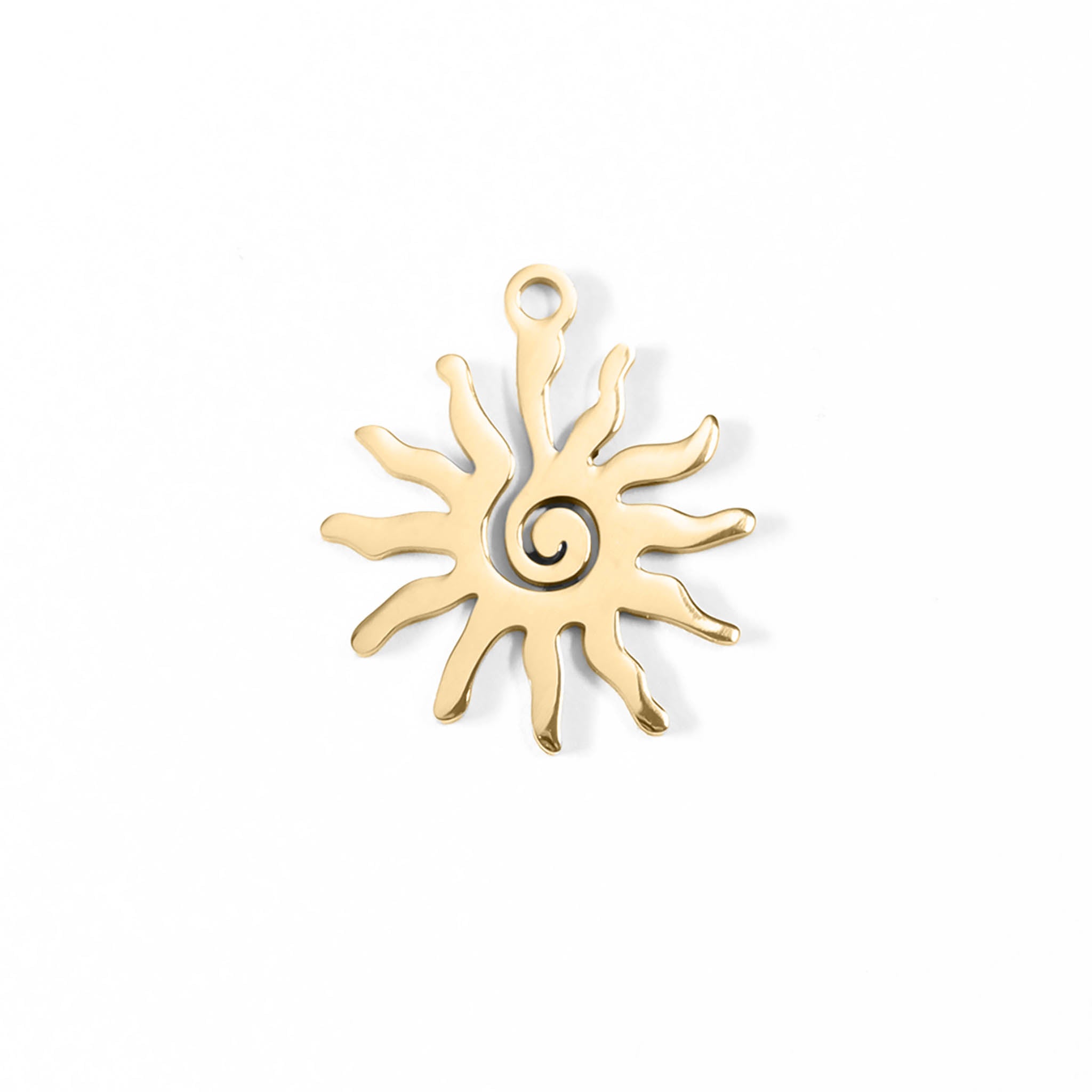 18K Gold PVD Stainless Steel Spiral Sun Charm