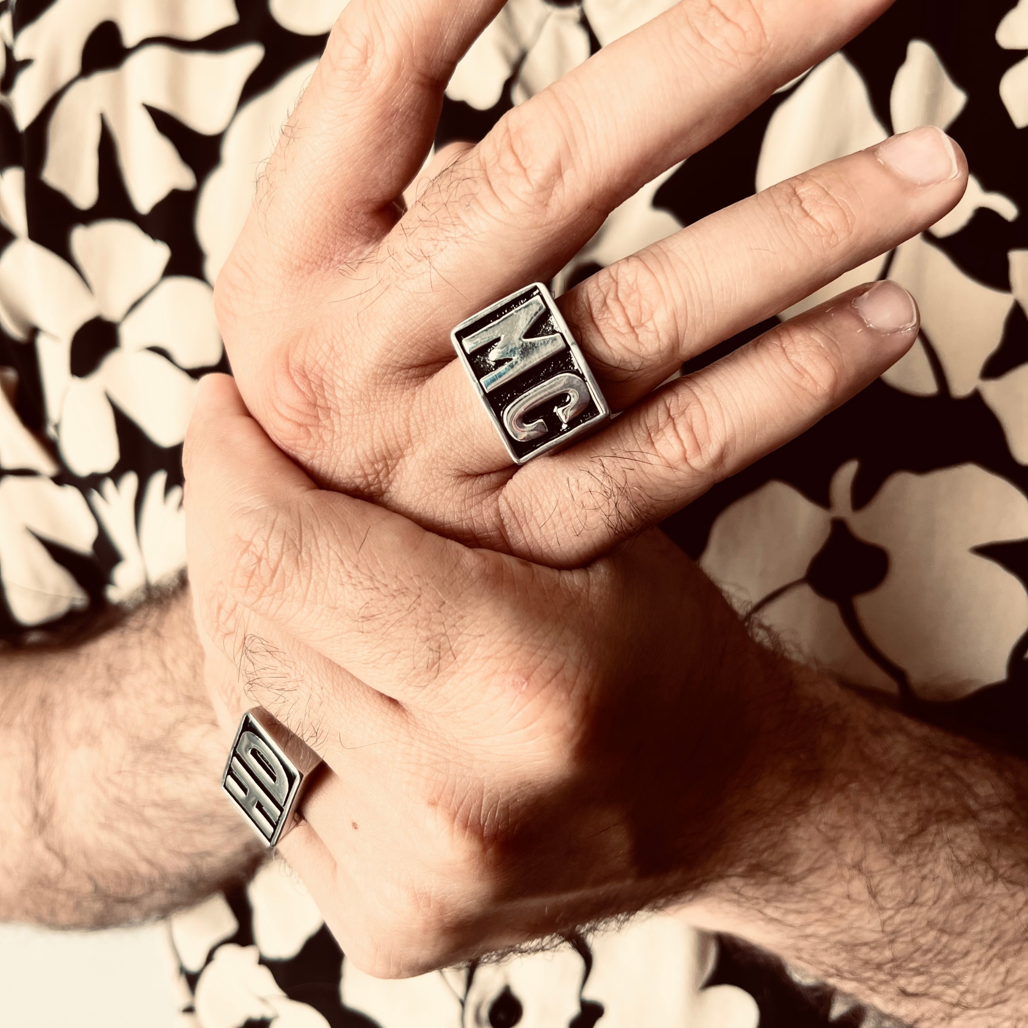 Stainless Steel Motorcycle Club "MC" Insignia Signet Ring