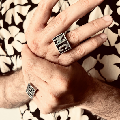 Stainless Steel Motorcycle Club "MC" Insignia Signet Ring