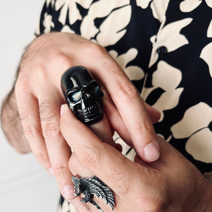 Stainless Steel Black Skull Ring